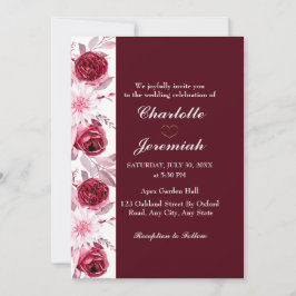 Invitation Floral Elegant Blush rose Bourgogne Mariage Script