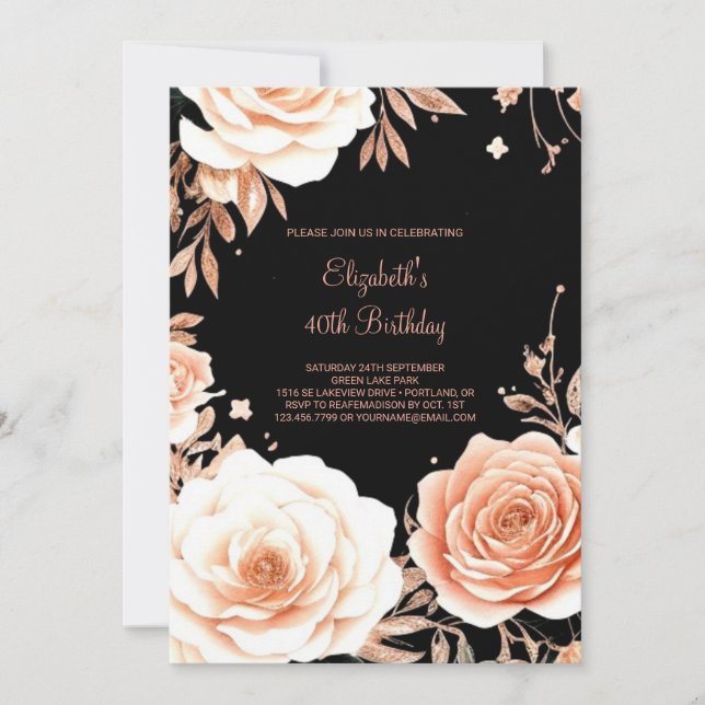 Invitation Floral Elegant Custom 40e anniversaire (Devant)