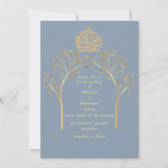 Invitation Floral élégant DUSTY BLUE mariage (Devant)