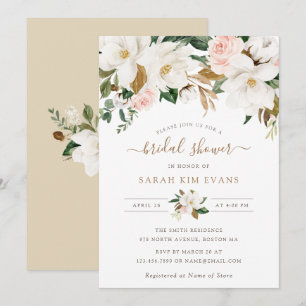 Invitation Floral Elegant Magnolia Blush Fête des mariées bla