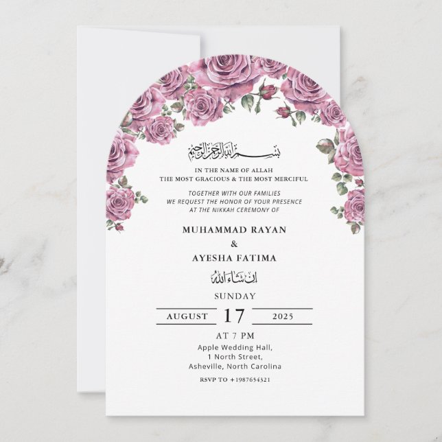 Invitation Floral Elegant Nikkah arabe Mariage islamique arab (Devant)