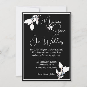 Invitation Floral Elegant noir et blanc Mariage