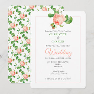 Invitation Floral Élégant rose Roses Vintage Mariage