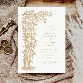 Invitation Floral Élégant Rose Trellis Mariage or