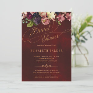 Invitation Floral élégant script burgundy nuptiale douche