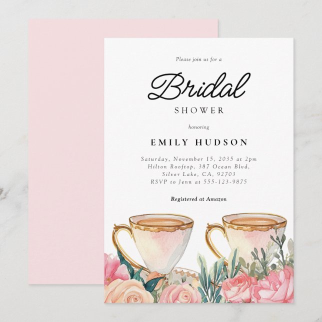 Invitation Floral Elegant Tea Party (Devant / Derrière)