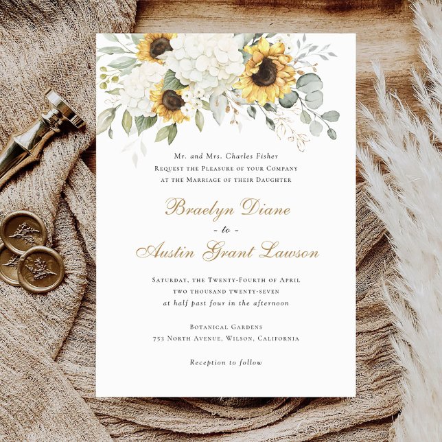 Invitation Floral Élégant tournesol blanc Hydrangea Mariage (Créateur téléchargé)