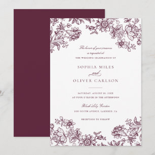 Invitation Floral Elegant Vintage Bourgogne Mariage