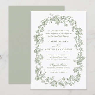 Invitation Floral Elegant Vintage Rose  Sage Mariage
