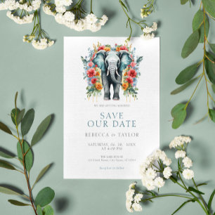 Invitation Floral Elephant Bay Bleu et blanc Enregistrer la d
