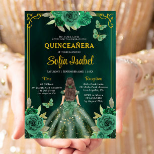 Invitation Floral Emerald Green Butterfly Quinceanera