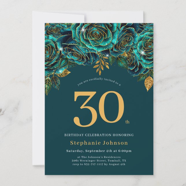 Invitation Floral Emerald Green et Gold 30e anniversaire (Devant)