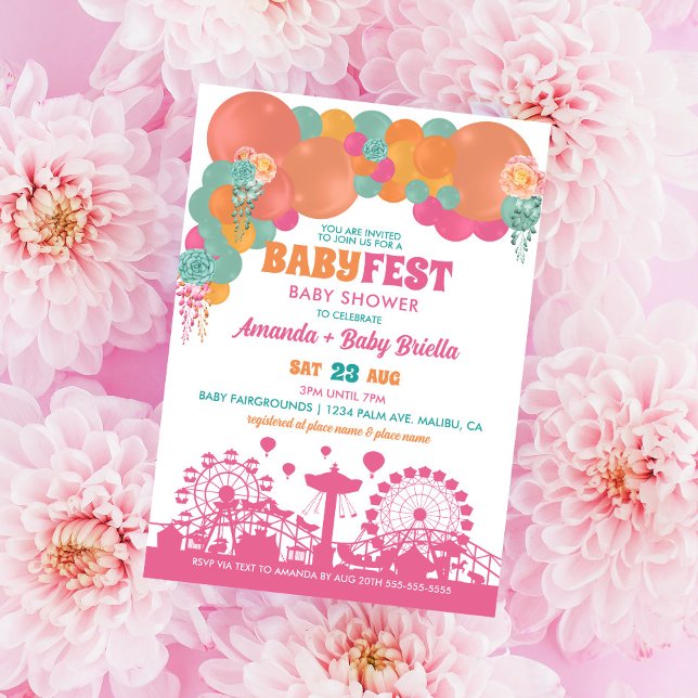 Invitation Floral et Balloon Festival Fille Baby shower (Créateur téléchargé)