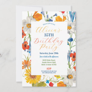 Invitation Floral Été Couleur Fleurs Bleu Anniversaire Femme