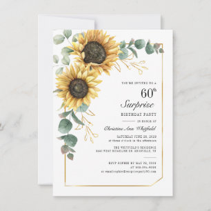 Invitation Floral Eucalyptus tournesol 60e fête d'anniversair