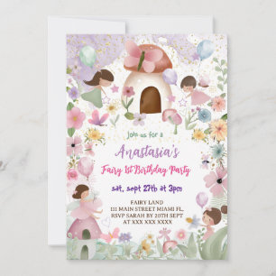 Invitation Floral Fairy Girl 1er anniversaire