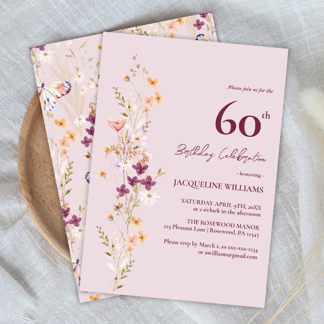 Invitation Floral féminin 60e anniversaire (Créateur téléchargé)