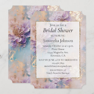 Invitation Floral féminin violet bleu et or