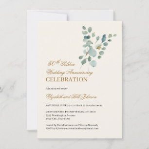 Invitation Floral Feuille Gold 50e anniversaire Mariage