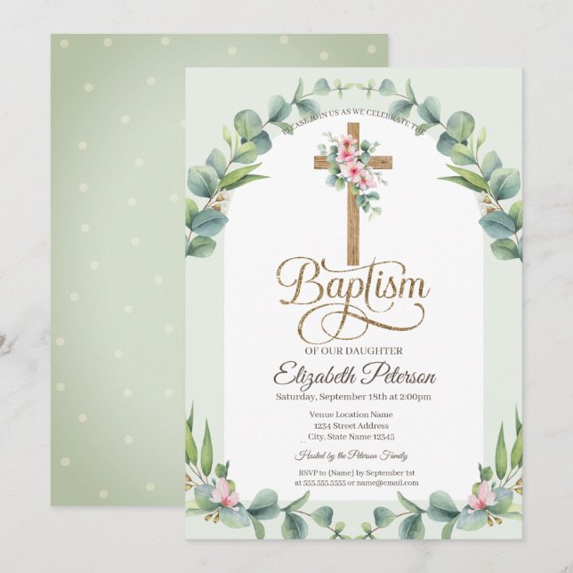Invitation Floral Feuille Pois (Devant / Derrière)