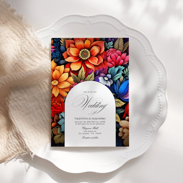 Invitation Floral Fiesta Mariage Photo & QR Code pour plus de (Floral Fiesta Wedding Photo & QR Code for Details Invitation)