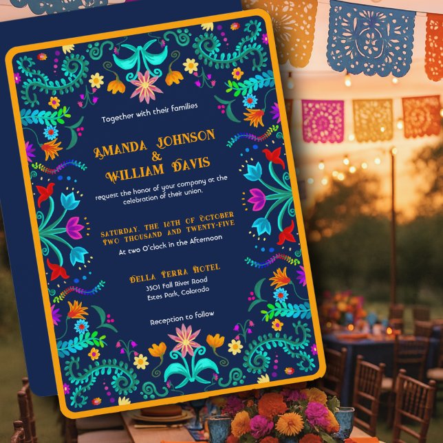 Invitation Floral Fiesta mexicaine Mariage d'art populaire (Créateur téléchargé)
