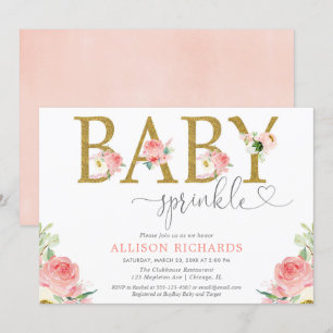 Invitation Floral fille bébé saupoudré, or rose rousse élégan