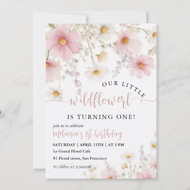 Invitation Floral First Birthday (Devant)
