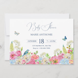 Invitation Floral Fleur bleu vert baby shower de printemps ro