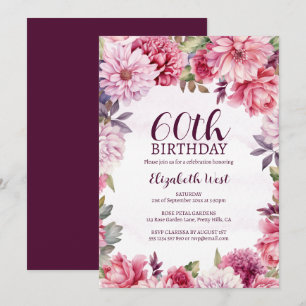 Invitation Floral Fleur Fleurie Blush Purple 60e anniversaire