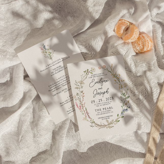 Invitation  Floral Fleur sauvage moderne tout en un Mariage (Créateur téléchargé)