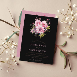 Invitation Floral Fleurs roses noires foncé Mariage esthétiqu