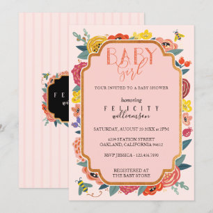 Invitation Floral Fleurs sauvages & Miel Bee Baby Girl Douche