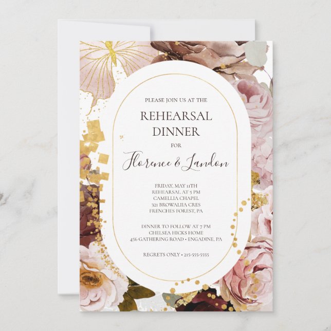 Invitation Floral flush moderne | Dîner de répétition (Devant)