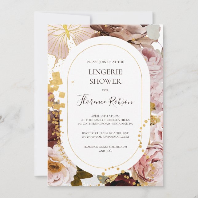 Invitation Floral flush moderne | Douche Lingerie (Devant)