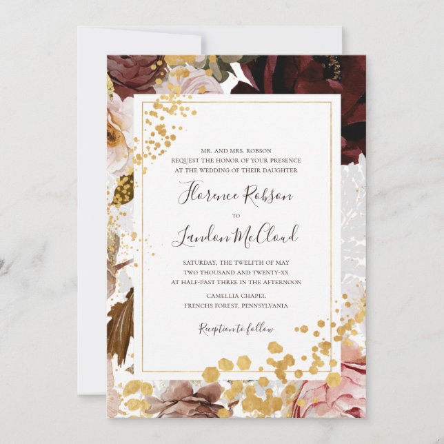Invitation Floral flush moderne | Mariage de trame traditionn (Devant)