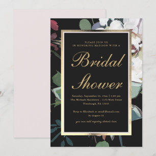 Invitation Floral foncé avec la Fête de la mariée de cadre