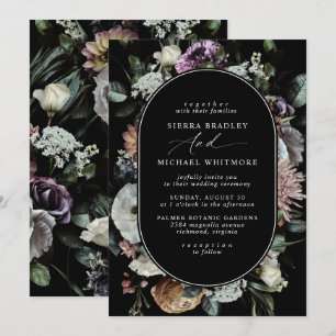 Invitation Floral foncé Élégant Mariage Black Moody