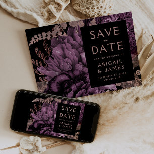 Invitation Floral foncé violet rose Or mariage Enregistrer la