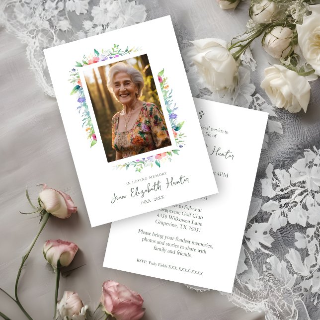 Invitation Floral Frame Traditional Elegant Funeral Photo  (Floral Frame Traditional Elegant Funeral Photo Invitation Card.)