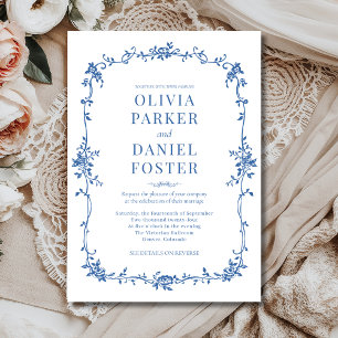 Invitation Floral Français Victorian Royal Blue Mariage