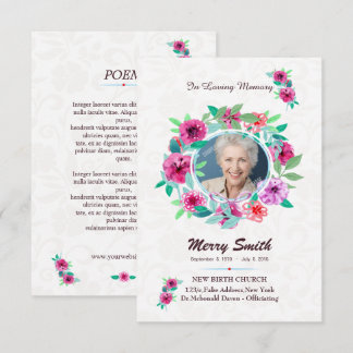 Invitation Floral Funeral Prayer Card Template