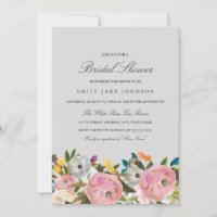 Floral Garden rose Grey Fête des mariées Invitatio