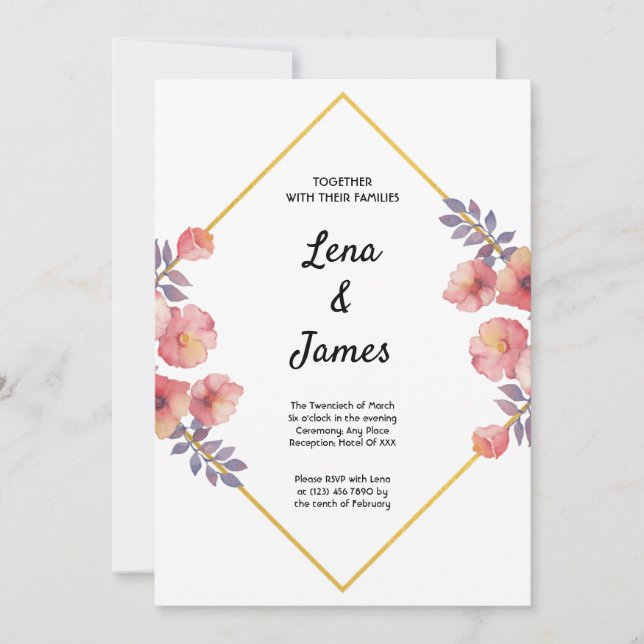 Invitation Floral géométrique moderne et élégant (Devant)