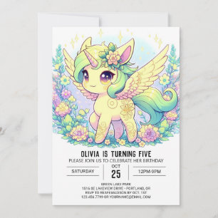 Invitation Floral Girl Unicorn Digital Anniversaire