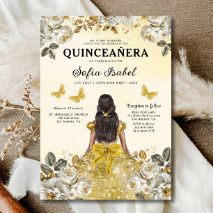 Invitation Floral Gold Bilingue espagnol Quinceanera