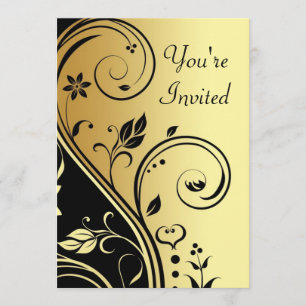 Invitation Floral Gold & Black Scroll à toutes occ