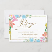 Floral Gold Bordure Nuestra Boda Mariage RSVP