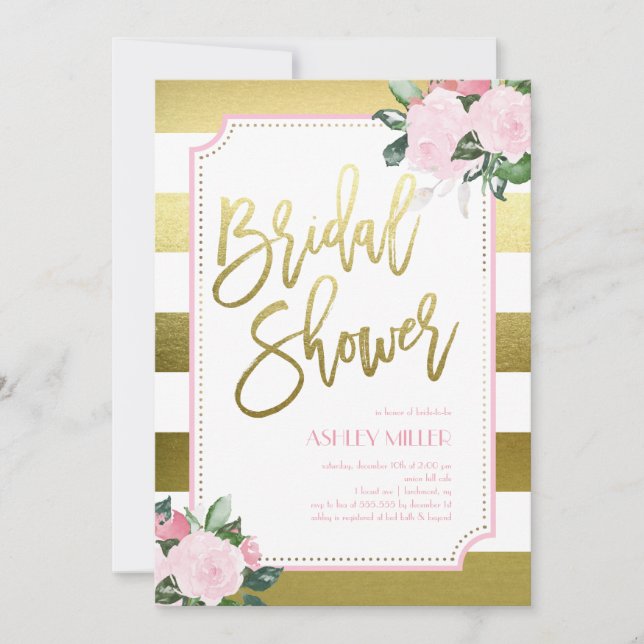 Invitation Floral Gold Faux Foil | Fête des mariées (Devant)