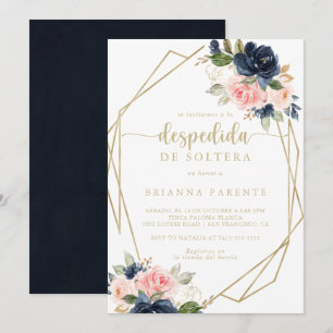 Invitation Floral Gold Fête des mariées géométrique espagnole